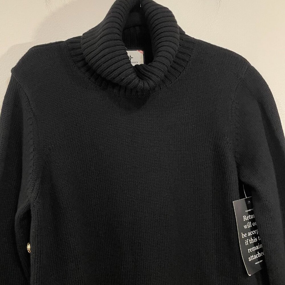 Last Chance! New Tnuck Sophia 100% Wool Gold Button Turtleneck Black Small $298 - Picture 6 of 11